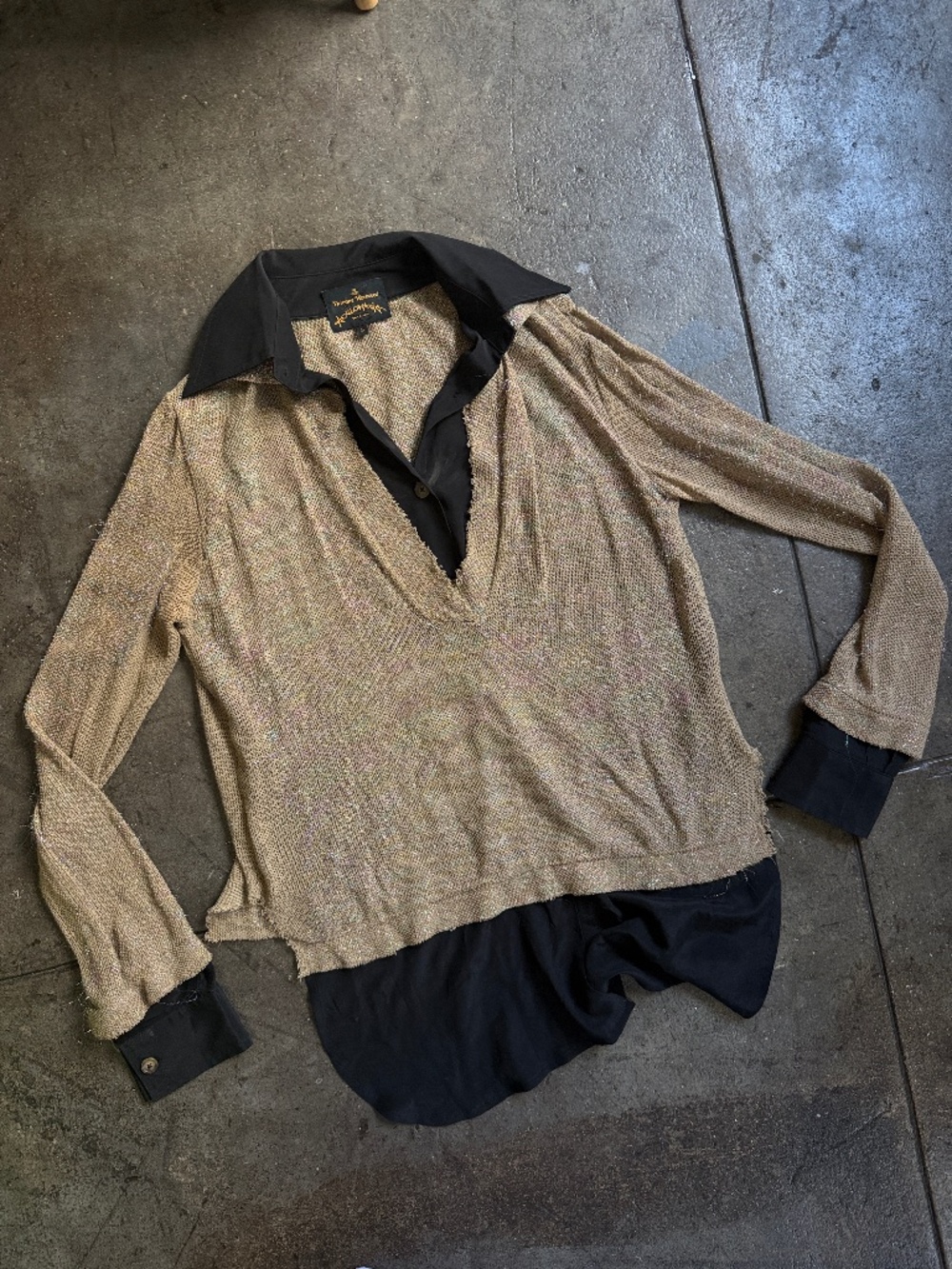 Vivienne Westwood Vintage Silk Shirt w/ Iridescent Yarn V Neck Sweater Size S /